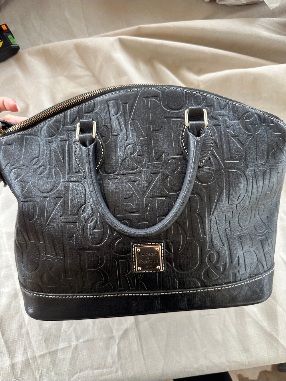 Dooney & Bourke Black Embossed Logo Dome Satchel